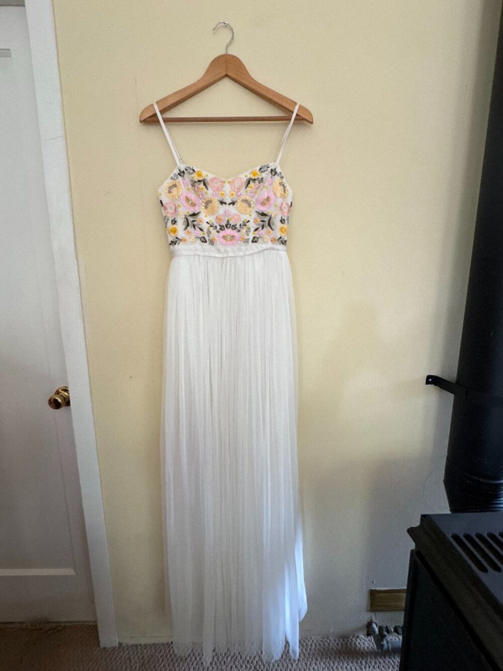 Needle & Thread Floral Embroidered Ivory Maxi Dress | Bridal | NWT